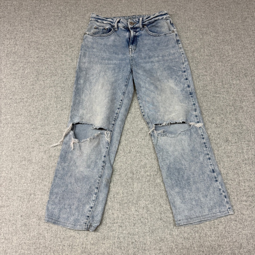 Rewash Distressed Straight Leg Jeans Size 0 24 Light Wash Blue Ripped Knee Denim
